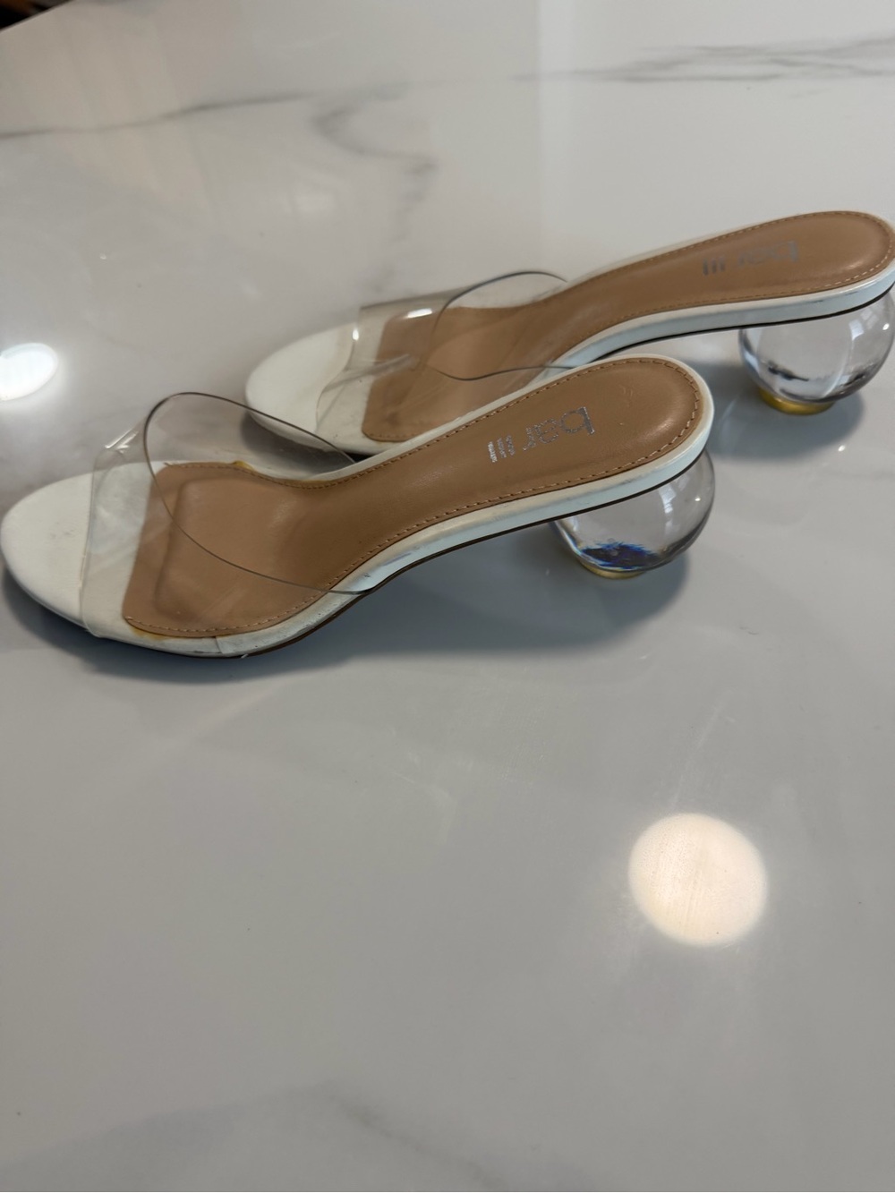 Bar III Clear PVC Bubble Heel Mules White Open Toe Slide Sandals Women’s 6.5 - Picture 4 of 11